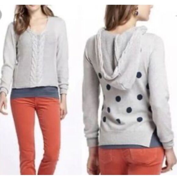 Anthropologie Yoon Polka Dot Hooded Wool Cashmere Sweater Women’s Small - Picture 1 of 9